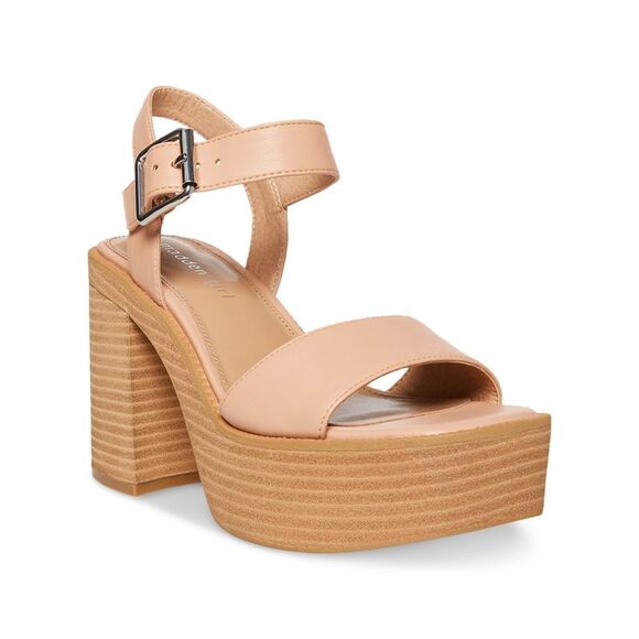 MADDEN GIRL Shoes - MADDEN GIRL Womens Beige 1-1/2" Platform Grandview Toe Block Heel Sandals 10 M